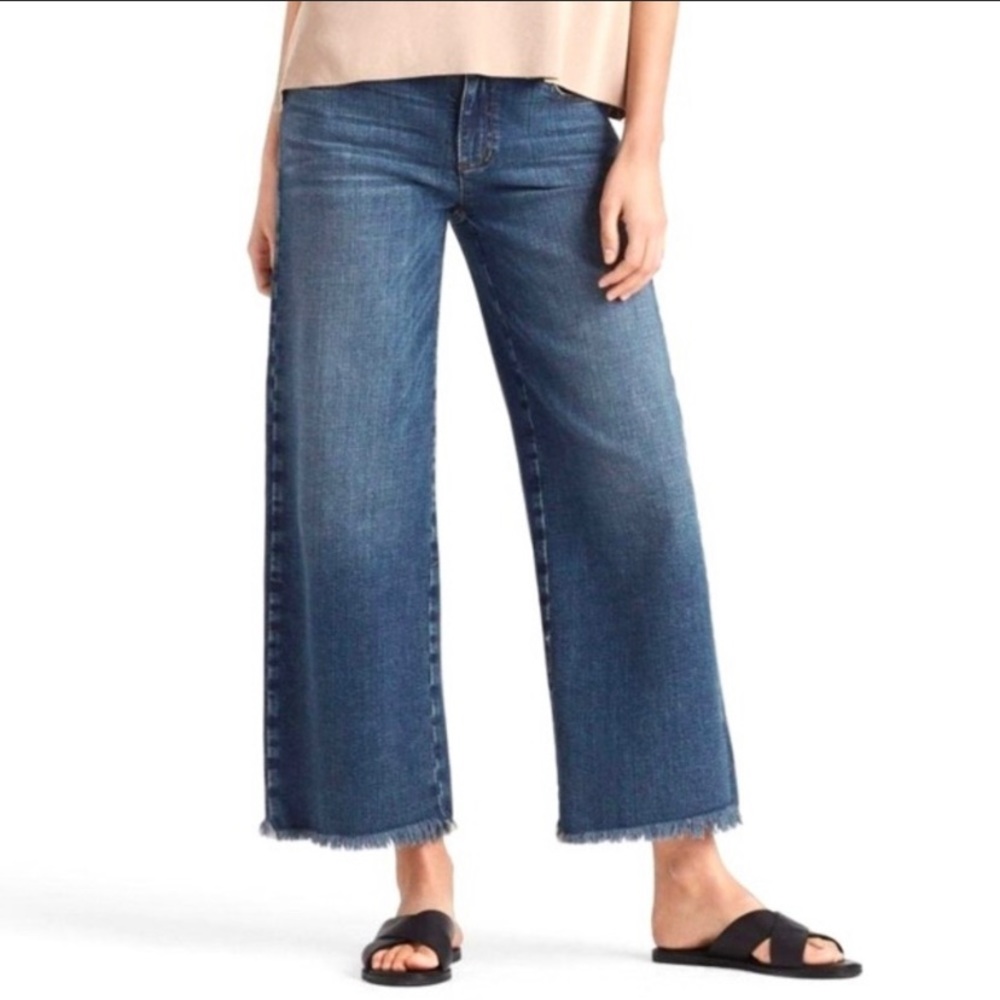Eileen Fisher Wide Leg Fray Hem Crop Jeans Sz 12